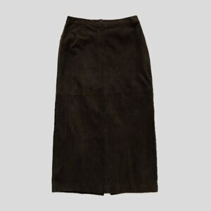 Vintage Liz Claiborne Brown Suede Leather Straight Pencil Midi Skirt 12